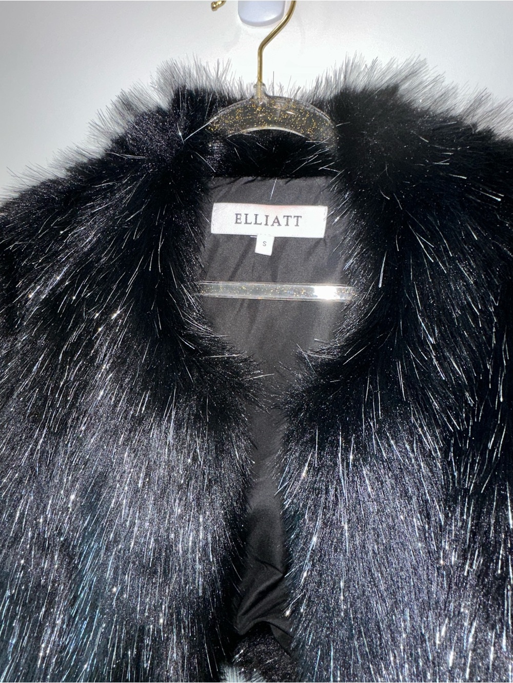 Elliatt Black Metallic-Trim Faux Fur Cropped Jacket